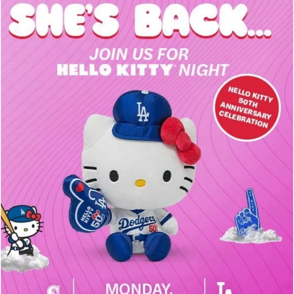 Los Angeles Dodgers Hello Kitty plush 50th Anniversary Plush SGA 8/19/24 - Picture 6 of 6